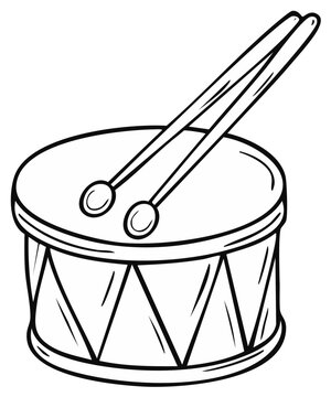 Cartoon drum with drumsticks, percussion instrument illustration.