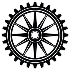 Fototapeta premium Detailed Black and White Illustration of a Stylized Cogwheel or Gear with Spokes