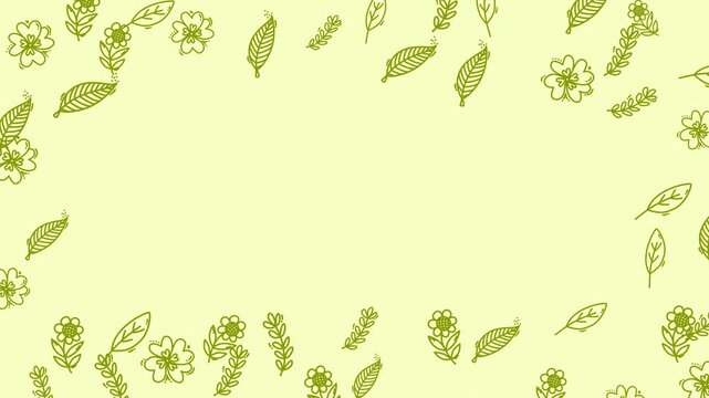 Animated Botanical Floral Border with Copy Space on Turquoise Background