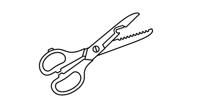 Outline drawing of a pair of heavy-duty kitchen shears with built-in tools like a bottle opener and nutcracker between the handles.