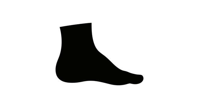 Black silhouette vector icon of a human foot wearing an ankle sock, isolated on white. Side profile view of a bare foot.