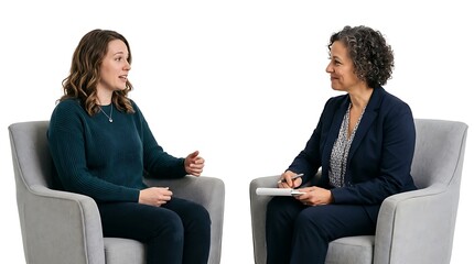 Obraz premium Woman Receiving Anxiety Counseling from Therapist Isolated PNG