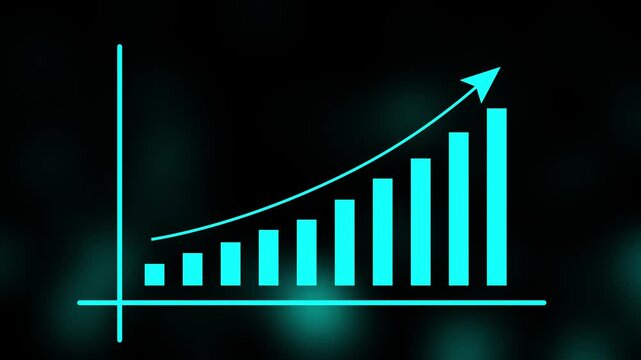 Motion animated footage of statistics bar growth with upward arrow - finance bar graph rising up, profit growth chart, positive increase chart, arrows axis, and business white background 4k video