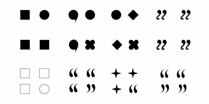 Punctuation mark glyphs and geometric shapes black silhouettes on white