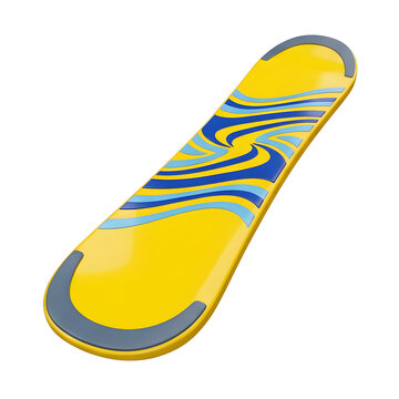 Yellow snowboard with blue wave pattern