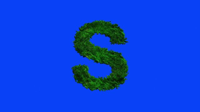 Animated alphabet letters with grass texture and blue screen.