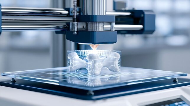 3d printer creating bioprinted bone implant for medical research