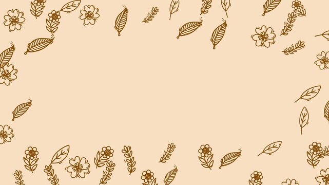Animated Botanical Floral Border with Copy Space on Turquoise Background