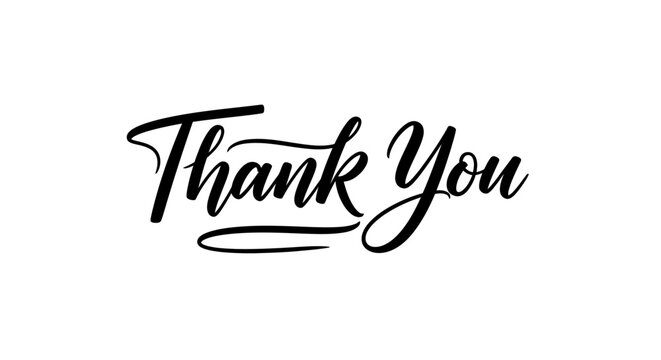 Bold Script Calligraphy "Thank You" Lettering, isolated white background.