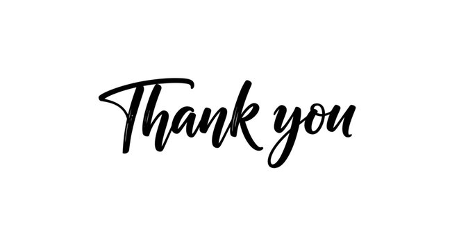 Stylish Script Font "Thank You" Typography, isolated white background.