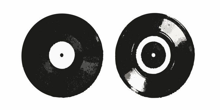 Vinyl Records With Halftone Texture On White Background