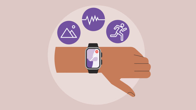 smartwatch fitness tracking and wearable health technology concept with activity monitoring heart rate measurement and wellness management vector illustration