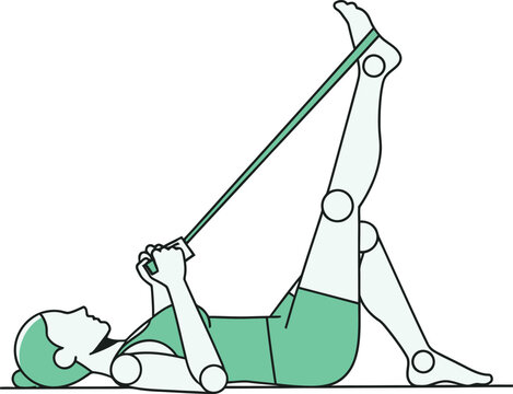 Stretching exercise illustration of a person using a resistance band isolated on transparent background