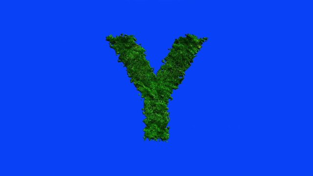 Animated alphabet letters with grass texture and blue screen.