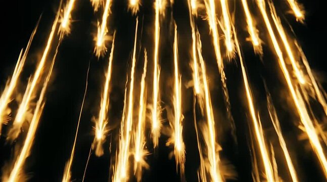 Abstract golden spark rain falling with dynamic vertical comet trails loop