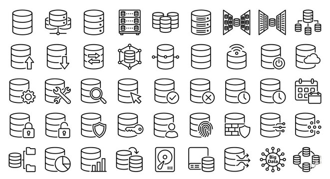 Set of database and server line icons