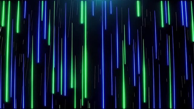 Futuristic vertical neon light rain loop with blue and green streaming lines / lluvia de l&iacute;neas de ne&oacute;n azules y verdes