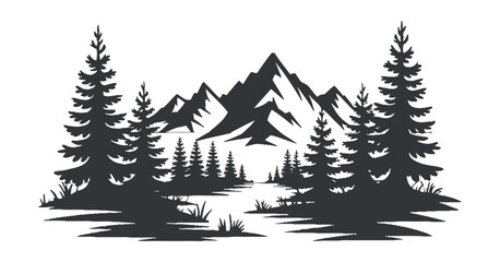 Mountain and forest silhouette against a transparent setting mountain © MOHAMMAD