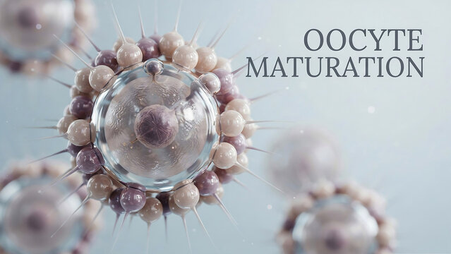 Oocyte maturation process in human cells with transparent background and microscopic view of the egg cell structure