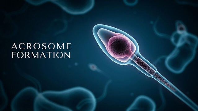 Acrosome formation process in human sperm cell during fertilization with acrosome reaction and spermatozoon structure  formation