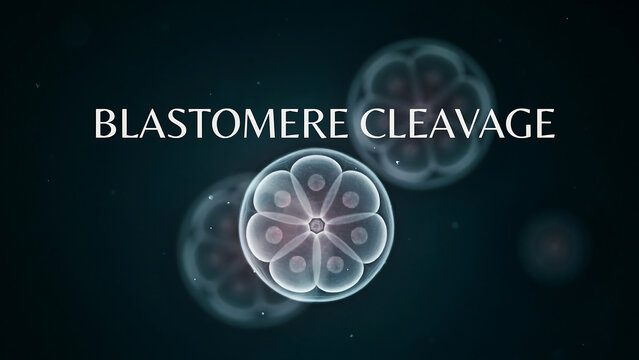 Blastomere cleavage process in cell biology with multiple cell divisions    microscopic view of a fertilized egg cell