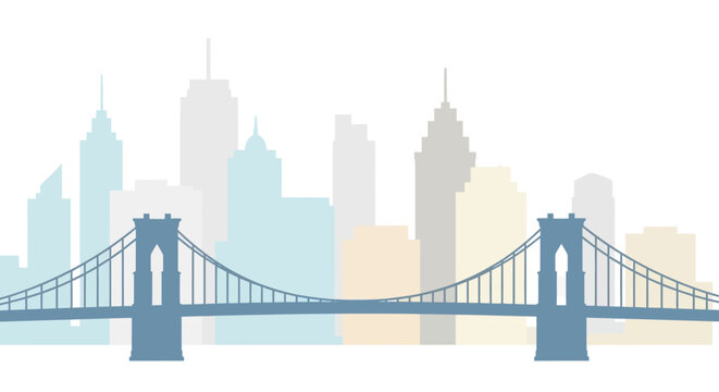 Brooklyn Bridge Skyline Silhouette, New York City Landmark, Vector Illustration