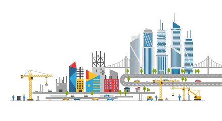 Obraz premium Modern Cityscape Construction and Development Flat Design Illustration