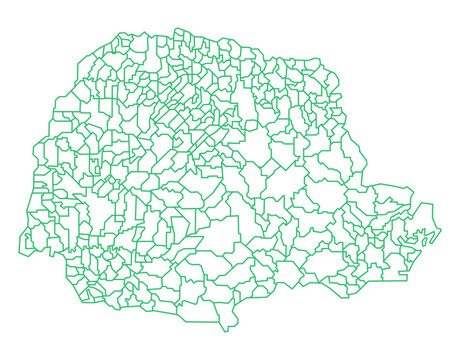Paran&aacute; state map with all municipal boundaries in green outline style