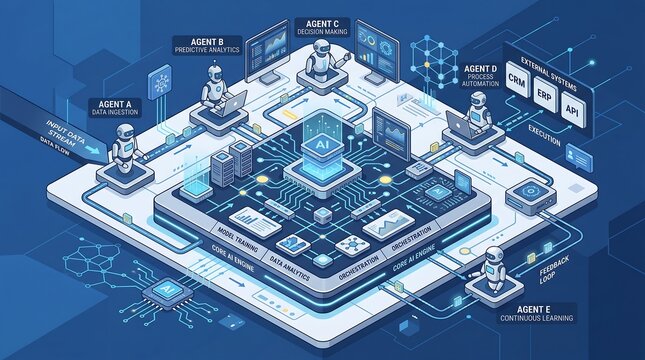Aidriven multiagent system architecture diagram