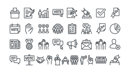 Fototapeta premium Collection of thin line icons representing voting process and election elements for design