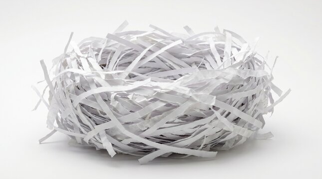Nest made of shredded white paper on a white background