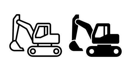 Excavator Icons: Construction Machine Vector Set, Digging Equipment © RAKIB