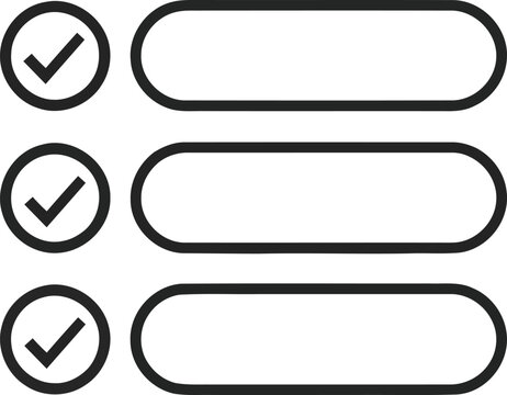 Three checked box icons with empty text fields