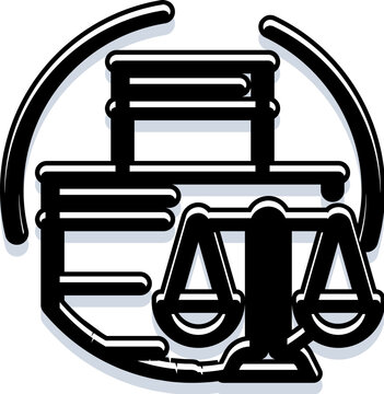 Legal scales symbolizing justice, law, and fairness, balancing principles of arbitration, judgment, and the judicial system within a modern graphic emblem