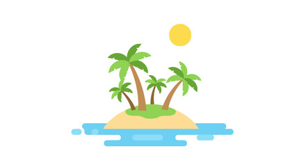 Fototapeta premium Tropical island with palm trees and sun, flat design vector illustration