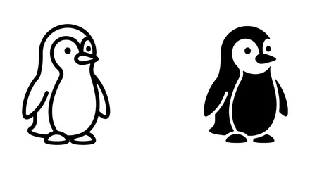 Fototapeta premium Cute Penguin Icons, Simple Vector Art, Black and White Animal Graphics, Minimalist Bird Illustrations