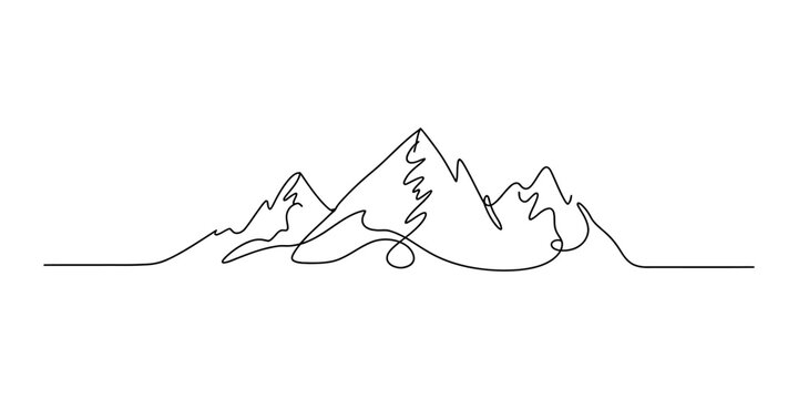 Continuous single line drawing of mountain range peaks representing nature adventure and outdoor travel landscape art in a minimalist artistic style Vector, illustration