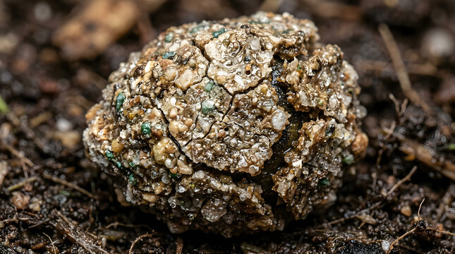 animal dropping on forest floor close up photograph of fecal matter