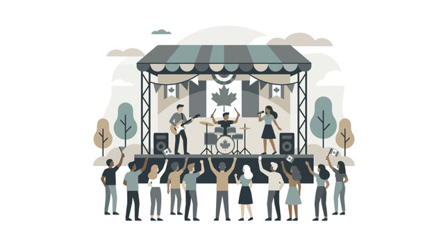 Outdoor Concert Stage with Canadian Flag and Cheering Crowd