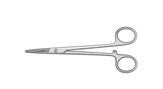 Medical hemostat or surgical scissors are shown in a detailed illustration as a critical tool for medical and veterinary procedures.