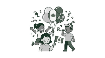 Fototapeta premium Children Celebrating Canada Day with Flags and Balloons
