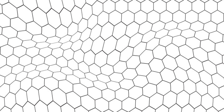 Black seamless hexagon pattern. Repeating honeycomb texture background. Geometric hexagonal halftone tech overlay backdrop. Abstract repeated hex texture. Vector retro technology dot wallpaper