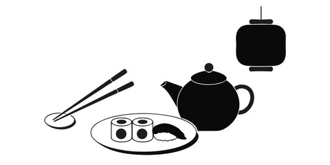 Clean vector illustration of sushi rolls and tea set for food industry branding © Sadhin07