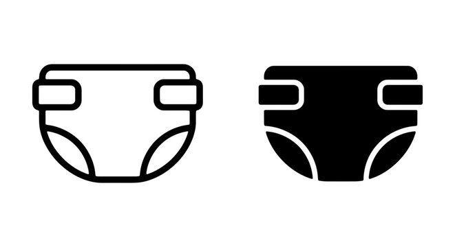 Baby Diaper Icons, Infant Care Symbol, Toddler Nappy Vector Graphics