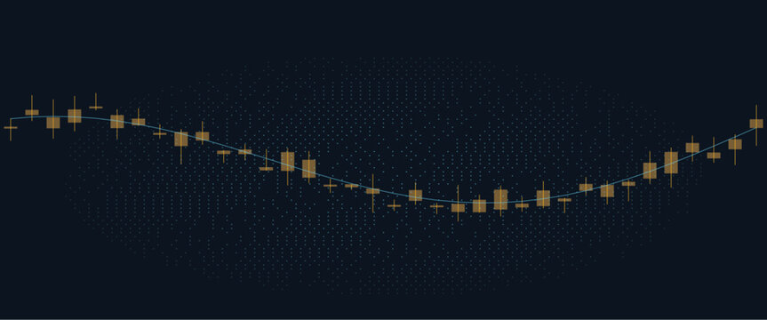 Financial candlestick chart with a smooth trend line on a dark background vector illustration