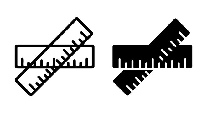 Rulers, Measuring Tools, Precision Instruments, Engineering Icons, Black and White Vector Graphics
