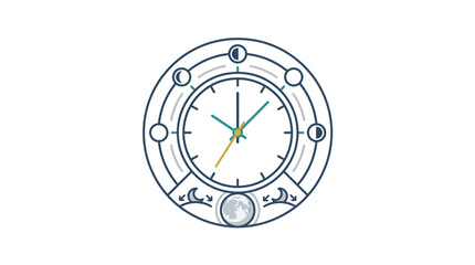 Celestial Clock with Moon Phases and Time Display. © bro