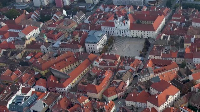 Aerial view around the old town city  Győr or Gy&ouml;r in Hungary on a cloudy autumn day
