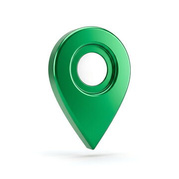 Green 3D location pin icon isolated on white background