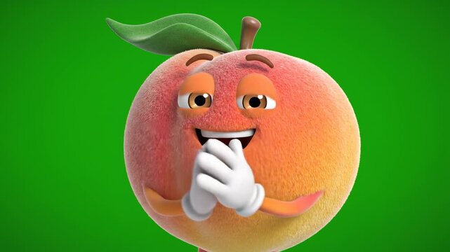 Animated Peach Character Waving Hello with Happy Expression in Studio Lighting